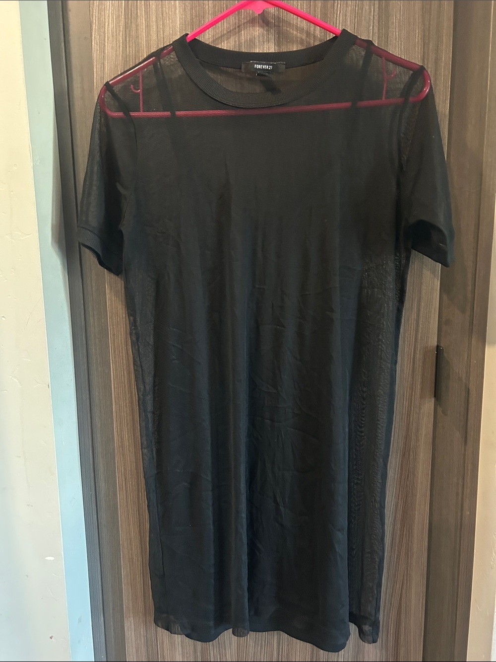 Forever 21 Black Sheer Mesh Top with Wine Accent